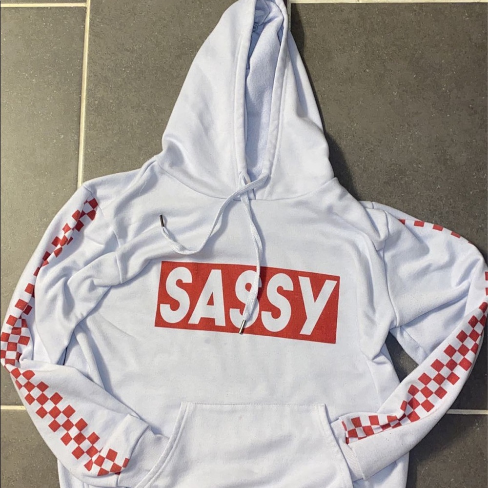 “sassy” checkered hoodie
